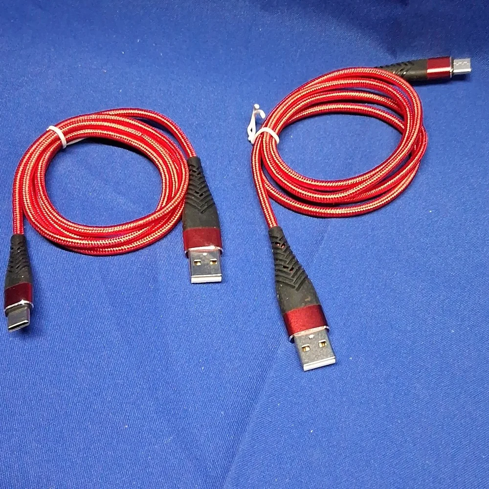 2pk Fast Phone Charger Long Lead Charging Cable USpB Type C Cable Micro Red